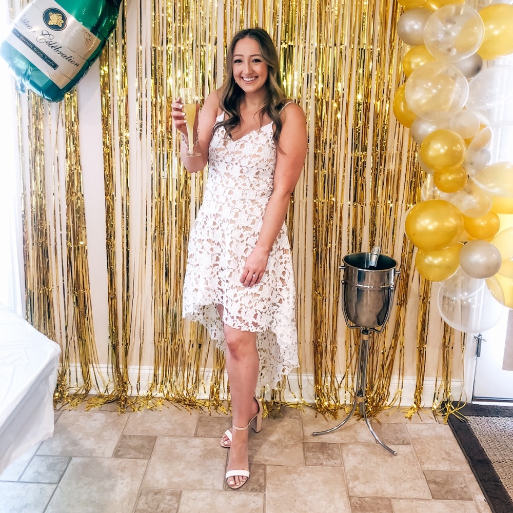 Lace High-Low Dress in Ivory - Women's Elegant Cocktail Dress